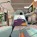 Modern Vibrant Indoor Playground With Colorful Arches Green Plants And Seating Benches