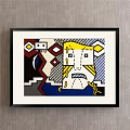 Black Framed Abstract Painting With Geometric Shapes Abstract Face And Bold Lines