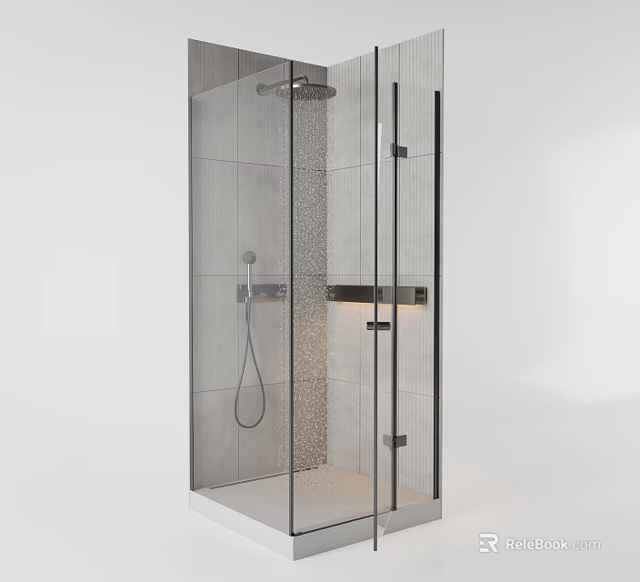Modern Shower Sauna Design With Glass Enclosure Tile Walls Rainfall Showerhead And Handheld Sprayer 3d model 