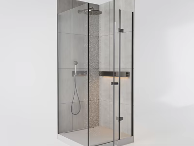 Modern Shower Sauna Design With Glass Enclosure Tile Walls Rainfall Showerhead And Handheld Sprayer 3d model