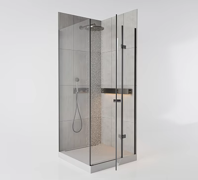 Modern Shower Sauna Design With Glass Enclosure Tile Walls Rainfall Showerhead And Handheld Sprayer 3d model