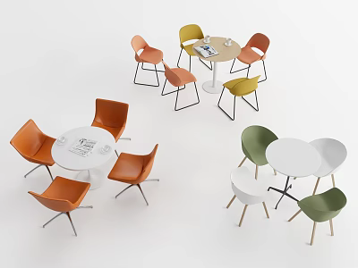 Colorful Modern Table and Chair Sets With Round Tables and Multicolored Chairs 3d model