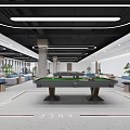 Spacious Modern Fitness Gym Interior With Pool Table Lounge And Workout Equipment