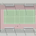 Outdoor Tennis Court Fitness Session With Players Playing And Surrounding Lights Fence