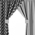 Gray Fabric Curtains with Square Metal Holdbacks in Modern Home Interior