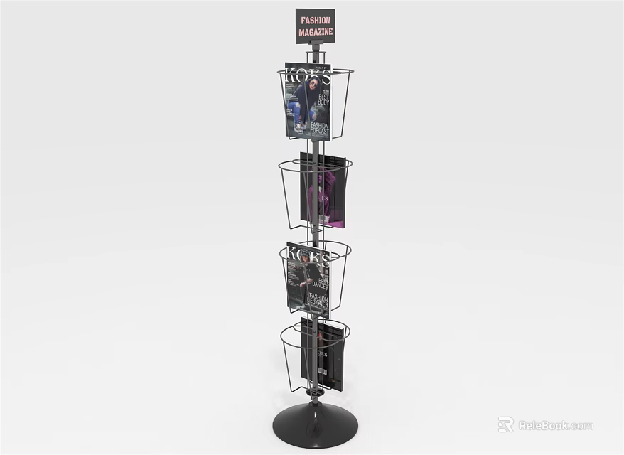 Metal Multi Tier Rotating Display Rack For Magazine Storage With Top Sign 3d model 