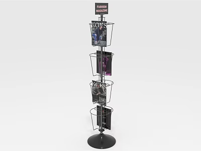 Metal Multi Tier Rotating Display Rack For Magazine Storage With Top Sign 3d model