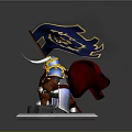 Man In Golden Armor Holding Blue Flag With Yellow Lion And Red Cape