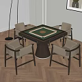 Elegant Modern Mahjong Table With Green Tabletop Dark Base And Four Beige Chairs