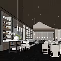Modern Reception Area Interior Design With Counter Chairs Hanging Lights And Open Space