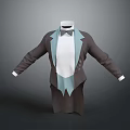 Elegant Brown Suit Jacket With White Collar Light Blue Bow Tie 3D Model 3d model