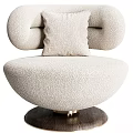 Beige Plush Fabric Leisure Chair With Curved Arms Accent Pillow And Swivel Base