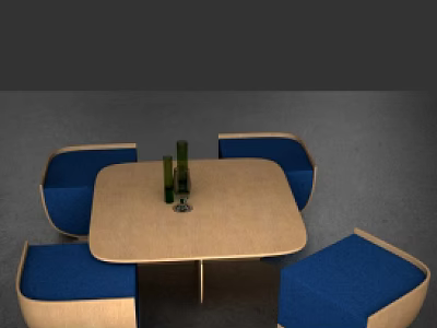 Modern Wooden Table And Chair Set With Blue Upholstered Seats And Contemporary Design 3d model