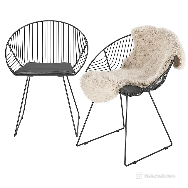 Modern Leisure Chairs With Metal Frame Black Leather Seat And Plush Cushion 3d model 