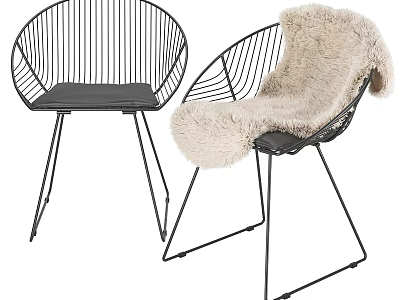 Modern Leisure Chairs With Metal Frame Black Leather Seat And Plush Cushion 3d model