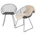 Modern Leisure Chairs With Metal Frame Black Leather Seat And Plush Cushion