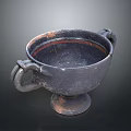 Ancient Hand Carved Ceramic Cup With Double Handles And Retro Design