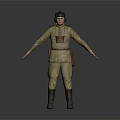 Game Film Character 3D Model In Khaki Military Uniform With Helmet And Open Arms Pose