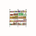 Variety Of Assorted Food Products On Shelves With Bottles Jars And Cans