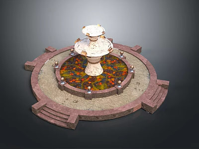 Architectural Tiered Fountain Structure With Circular Base Colorful Mosaic Floor Surrounding Steps And Decorative Lights 3d model