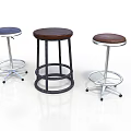 Three Stylish Bar Stools With Leather Seats And Metal Legs In Blue Brown Colors