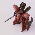 Detailed Red Mecha Figure In Action Pose With Weapon Shield And Pink Components