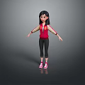 3D Child Wearing Red Hoodie Black Leggings Pink Sneakers Arms Outstretched On Gray Background