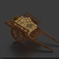 Wooden Handcart With Stacked Square Boxes And Spoked Wheels For Daily Use