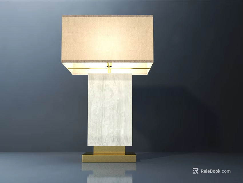 Modern Table Lamp with Beige Square Lampshade Transparent Textured Body and Gold Base 3d model 
