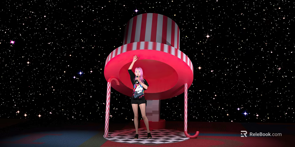 Giant Red And White Striped Top Hat Photo Spot With Starry Sky Background 3d model 