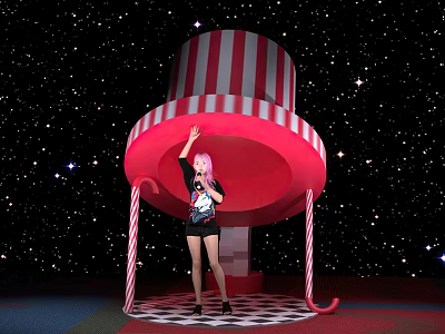 Giant Red And White Striped Top Hat Photo Spot With Starry Sky Background 3d model