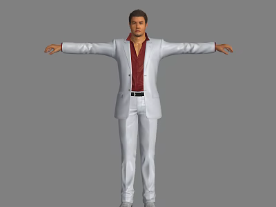 Man in White Suit with Red Shirt and Arms Outstretched on Gray Background 3d model