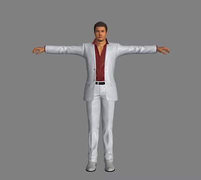 Man in White Suit with Red Shirt and Arms Outstretched on Gray Background 3d model