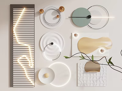 Modern Wall Decor Design With Geometric Shapes Lighting And Textured Elements 3d model