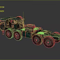 Rusty Vintage Tank With Multiple Green Wheels 3d model