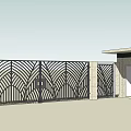 Modern Entrance Gate Design With Stone Wall Geometric Pattern And Courtyard Water Feature