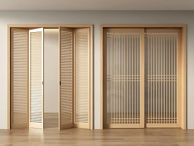 Japanese style folding door sliding door solid wood door solid wood sliding door study door tea room door 3d model