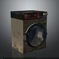 Old Rusty Washing Machine With Red Black Control Panel And Blue Circular Door 3d model
