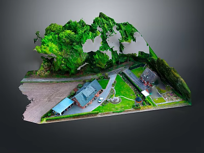 Modern Landscape Model Featuring Green Vegetation Buildings Road And Lawn Area 3d model