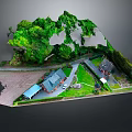 Modern Landscape Model Featuring Green Vegetation Buildings Road And Lawn Area