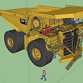 Large Yellow CAT Mining Dump Truck with Big Wheels and Worker at Mining Site 3d model