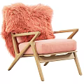 Stylish Single Sofa With Wooden Frame Pink Cushion And Fluffy Throw Pillow