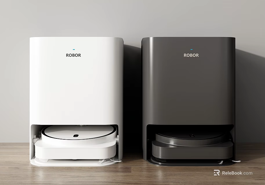 Two Roidmi Robot Vacuum Cleaners In White And Dark Gray 3d model 