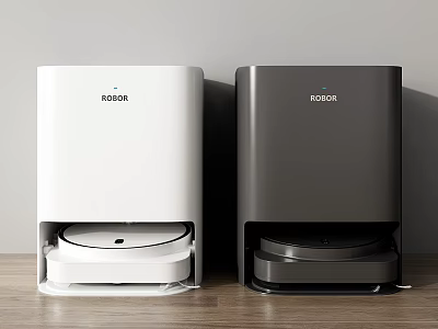 Two Roidmi Robot Vacuum Cleaners In White And Dark Gray 3d model