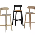 Modern Bar Stools with Wooden Frames Different Color Seats and Ergonomic Design 3d model