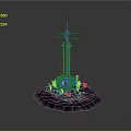 3D Render of Communication Tower With Base Station and Surrounding Equipment on Dark Platform