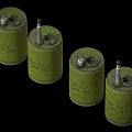 Four Green Cylindrical Military Weapons With Numbered Markings And Metal Caps