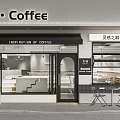 Inspiration C Coffee Storefront With Black Awning Glass Door Outdoor Seating And Green Plants