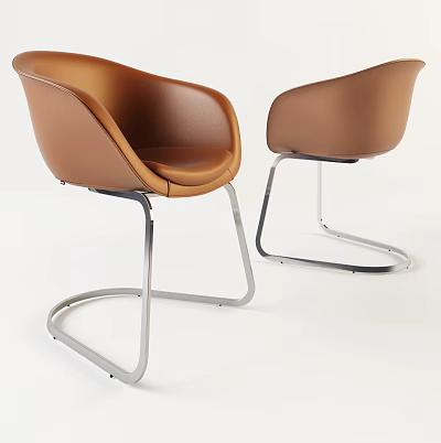 Modern Brown Leather Office Chair With Curved Metal Frame And Ergonomic Design 3d model