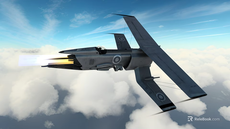 Jet Fighter Flying In Blue Sky With Clouds Firing Missile 3d model 